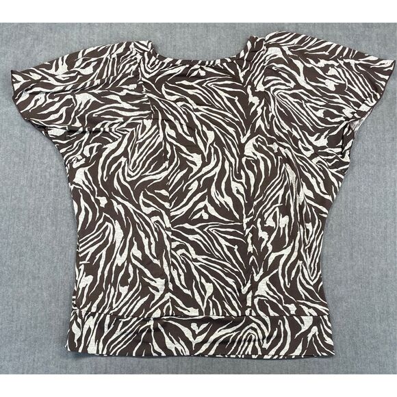 Brown Zebra‎ Print Ruched Blouse AB Studio Women M Animal Safari Top Casual - Picture 7 of 8